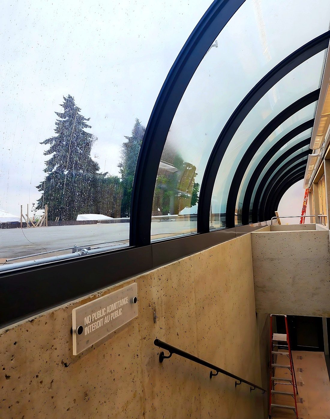 UBC Museum of Anthropology. RAICO Therm+ S-I curved steel fa&ccedil;ade, from the cafeteria looking out.